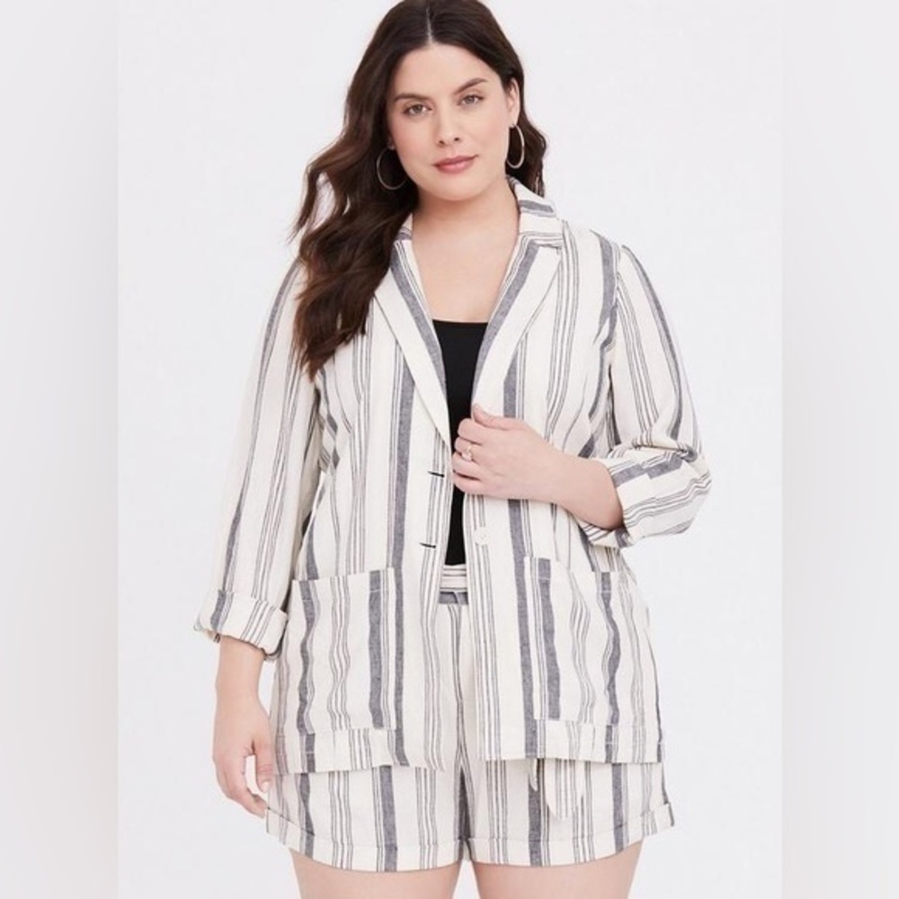 Torrid linen blend striped blazer size 00/medium